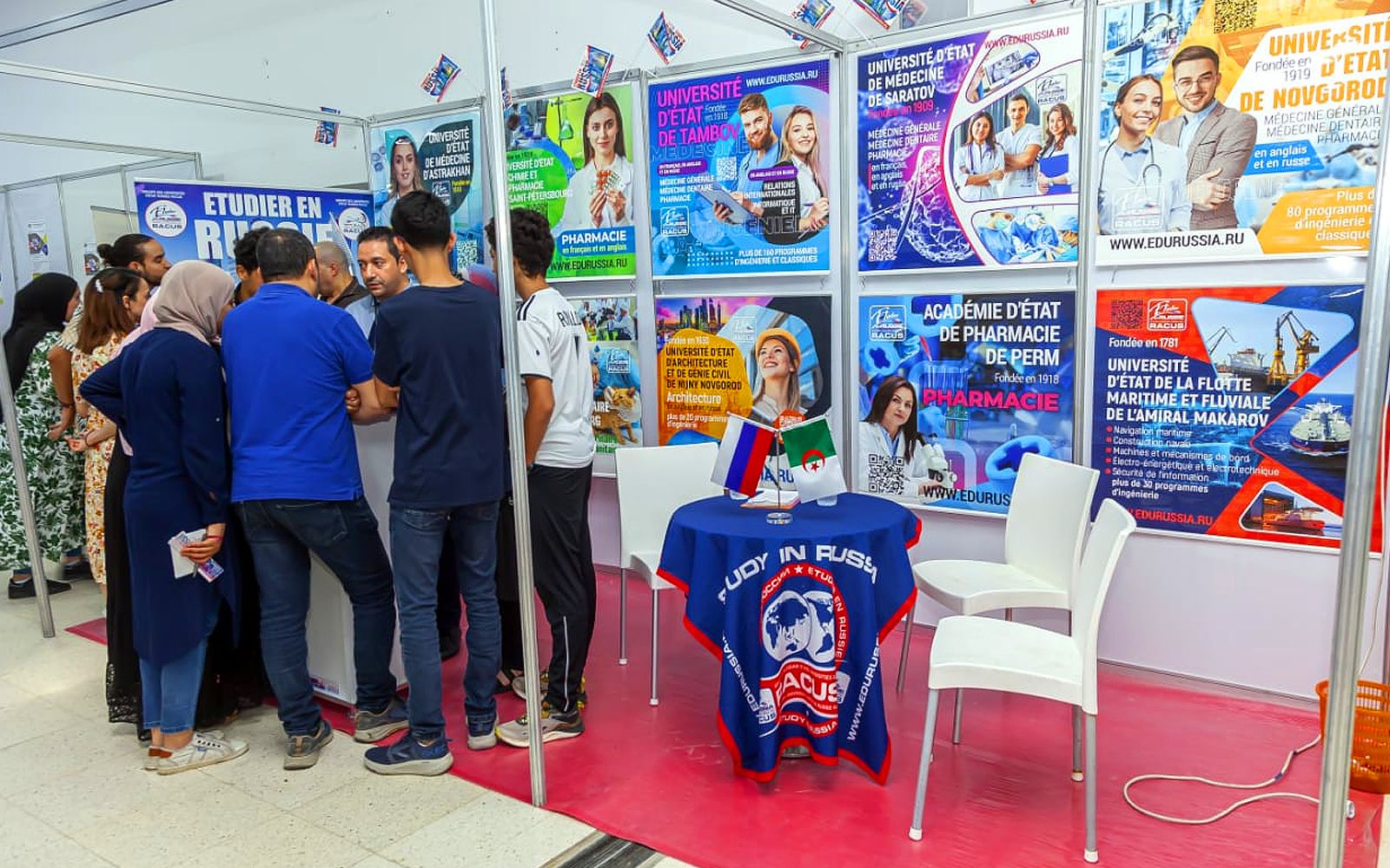 RACUS representatives paid attention to every visitor who wanted to learn more about the education in TOP-20 Russian state universities. "How to enter the chosen university?", "Which program should I choose?", "Can I study in French?", "My friends from Algeria study in Saint Petersburg/Tambov/Saratov/Astrakhan, is it possible to enter the same university?", "Where can I work after graduation?", "How much does the education cost?" these were the most popular questions from Algerian candidates. Many students were also interested in how to submit an application and enter the chosen university, the conditions of living in student hostels and the availability of intenships in order to get experience before graduation. Such personal meetings permit to establish a direct contact with candidates and their parents and to give them detailed answers to all their questions about studying in Russia.